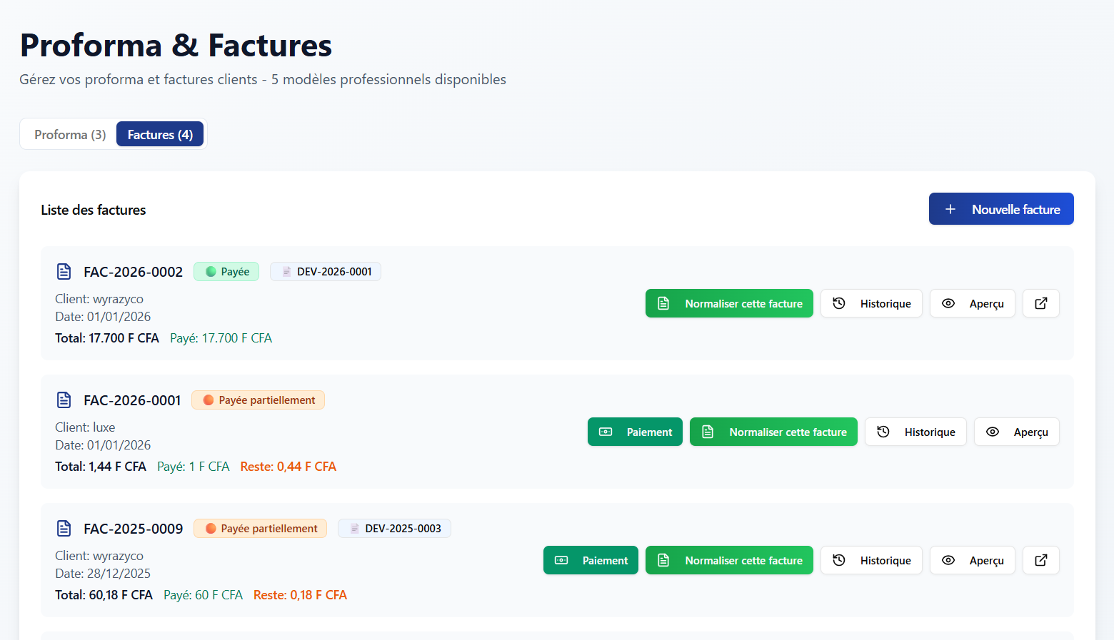 Gestion des factures